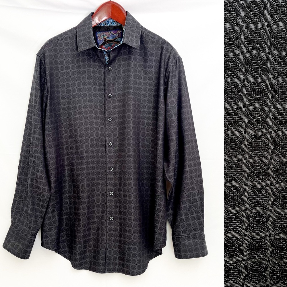 Robert Graham Black Jacquard Long Sleeve Shirt 1XL-Big